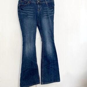 SO Dark Blue Mid Rise Flare Leg Cotton Blend Jeans 11